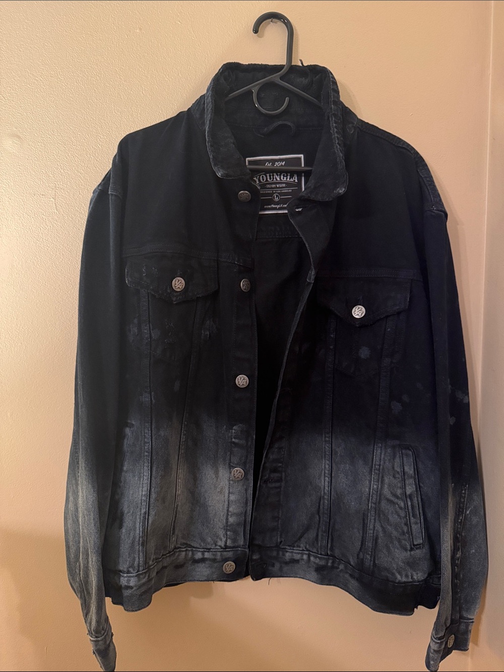 YoungLA Black Washed Denim Bomber Jacket